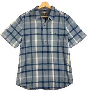Toad&Co Men's‎ 1/2 Buttoned Shirt Short Sleeve Blue plaid Size M Organic Cotton